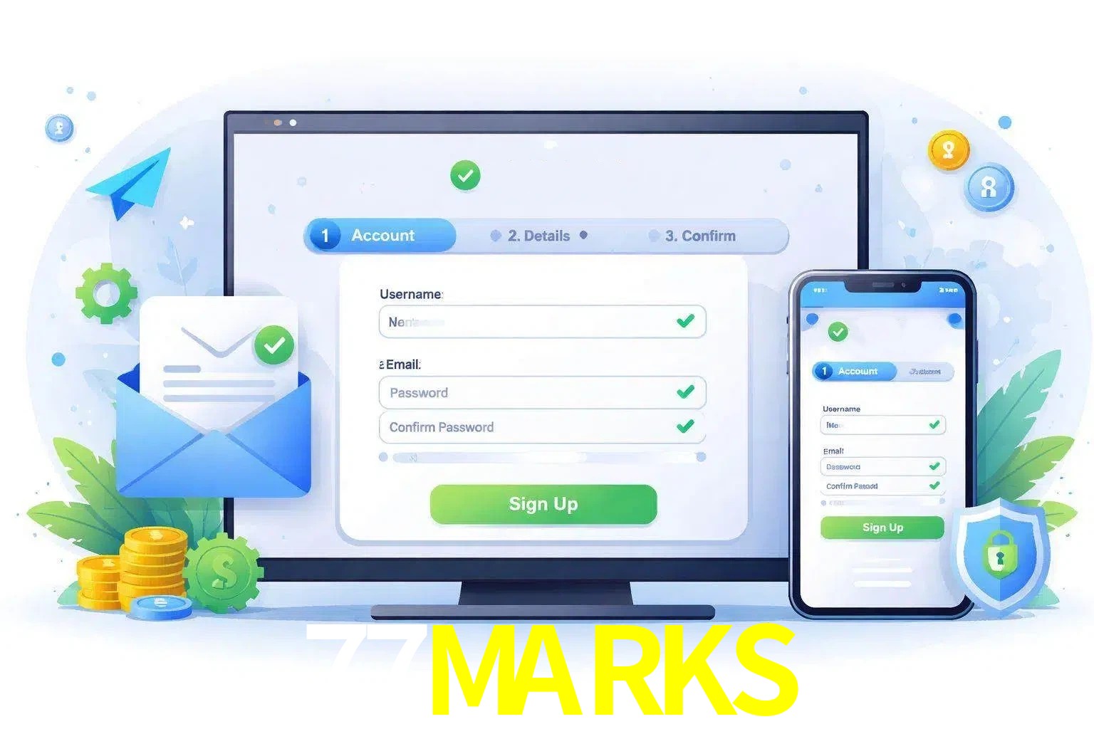 Registro de nuevo usuario y configuración de cuenta 77MARKS